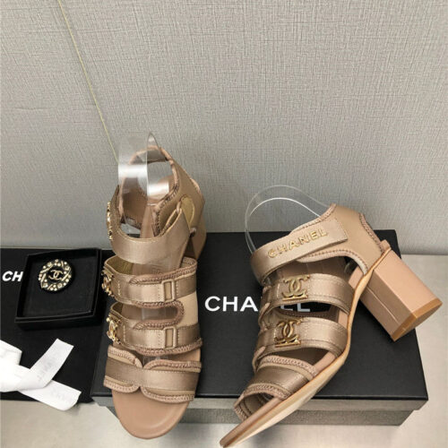 High Quality Luxury Chanel Chain Cloth Head Chunky Heel Shoes – Style 74566 product detail