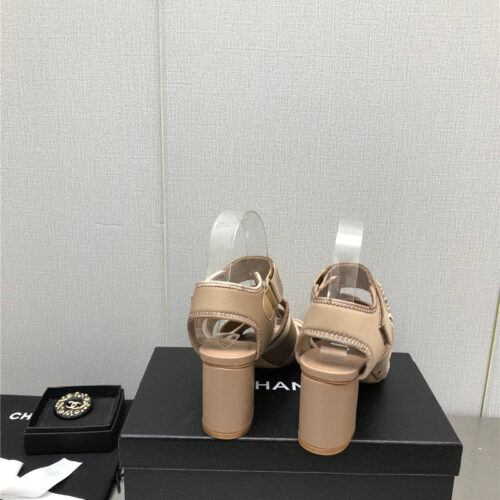 High Quality Luxury Chanel Chain Cloth Head Chunky Heel Shoes – Style 74566 product detail