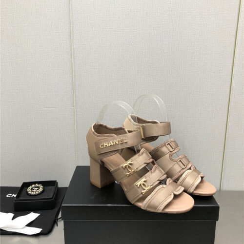 High Quality Luxury Chanel Chain Cloth Head Chunky Heel Shoes – Style 74566