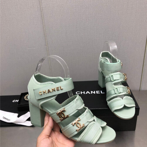 High Quality Luxury Chanel Chain Cloth Head Chunky Heel Shoes product detail