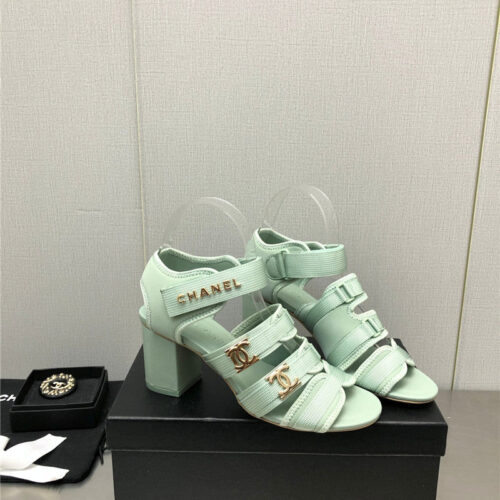 High Quality Luxury Chanel Chain Cloth Head Chunky Heel Shoes