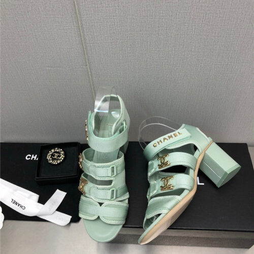 High Quality Luxury Chanel Chain Cloth Head Chunky Heel Shoes product detail