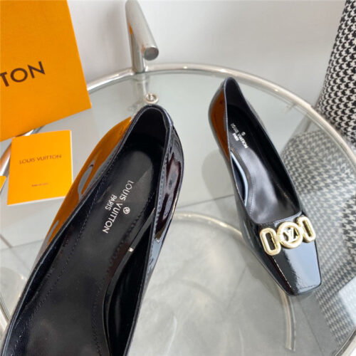 High Quality Luxury Louis Vuitton Chain Kitten Heel Square Toe Shoes product detail