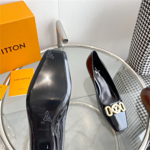 High Quality Luxury Louis Vuitton Chain Kitten Heel Square Toe Shoes product detail