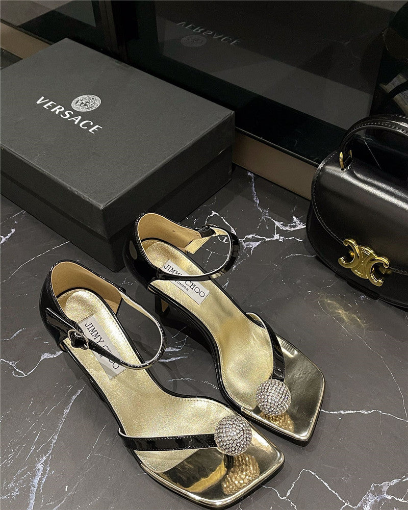 High Quality Luxury Jimmy Choo New Rhinestone Ball Sandals