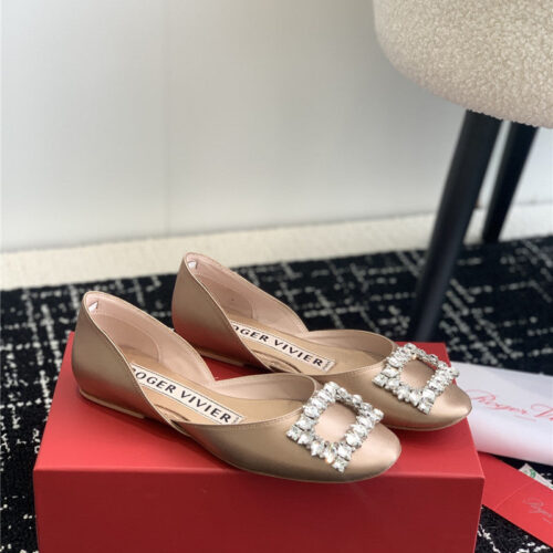 High Quality Luxury Roger Vivier Hollow Silk Satin Diamond Buckle Flat Shoes alternate view