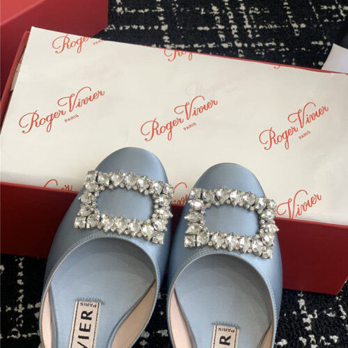 High Quality Luxury Roger Vivier Hollow Silk Satin Diamond Buckle Flat Shoes – Style 54100 product detail