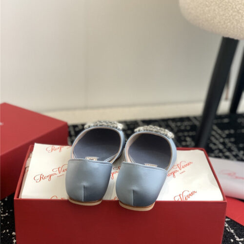 High Quality Luxury Roger Vivier Hollow Silk Satin Diamond Buckle Flat Shoes – Style 54100 product detail