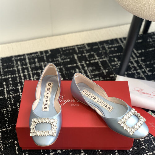 High Quality Luxury Roger Vivier Hollow Silk Satin Diamond Buckle Flat Shoes – Style 54100 product detail