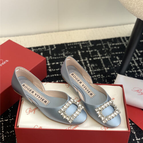 High Quality Luxury Roger Vivier Hollow Silk Satin Diamond Buckle Flat Shoes – Style 54100 alternate view