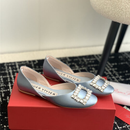 High Quality Luxury Roger Vivier Hollow Silk Satin Diamond Buckle Flat Shoes – Style 54100 product detail