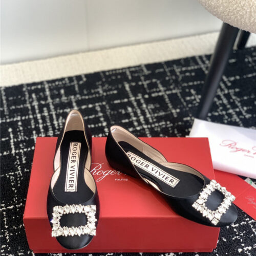 High Quality Luxury Roger Vivier Hollow Silk Satin Diamond Buckle Flat Shoes – Style 83476 product detail