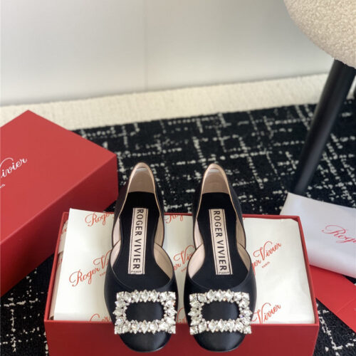 High Quality Luxury Roger Vivier Hollow Silk Satin Diamond Buckle Flat Shoes – Style 83476 product detail