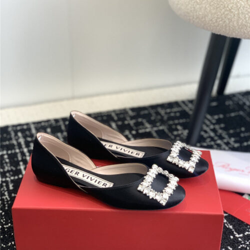 High Quality Luxury Roger Vivier Hollow Silk Satin Diamond Buckle Flat Shoes – Style 83476 product detail
