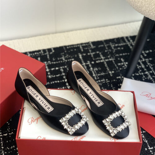 High Quality Luxury Roger Vivier Hollow Silk Satin Diamond Buckle Flat Shoes – Style 83476 alternate view