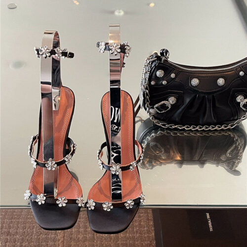 High Quality Luxury Amina Muaddi Crystal Heels Wine Glass Heel Sandals product detail