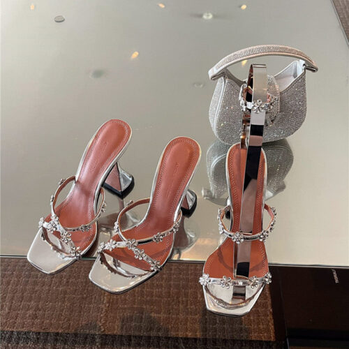 High Quality Luxury Amina Muaddi Crystal Heels Wine Glass Heel Sandals – Style 26371 product detail