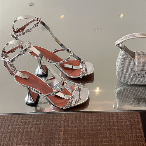 High Quality Luxury Amina Muaddi Crystal Heels Wine Glass Heel Sandals – Style 26371 product detail
