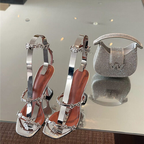 High Quality Luxury Amina Muaddi Crystal Heels Wine Glass Heel Sandals – Style 26371 alternate view