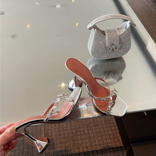 High Quality Luxury Amina Muaddi Crystal Heels Wine Glass Heel Sandals – Style 26371 product detail