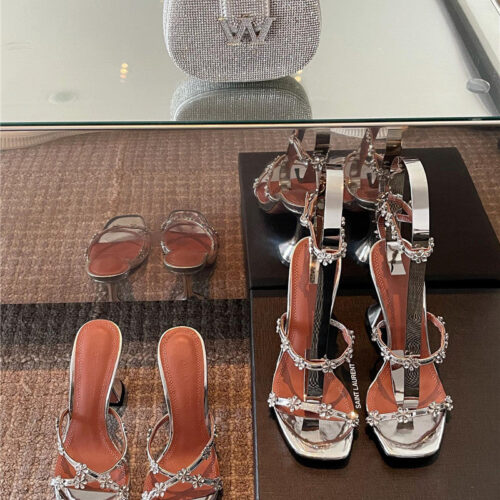 High Quality Luxury Amina Muaddi Crystal Heels Wine Glass Heel Sandals – Style 26371 product detail
