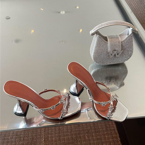 High Quality Luxury Amina Muaddi Crystal Heels Wine Glass Heel Sandals – Style 26371
