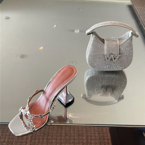 High Quality Luxury Amina Muaddi Crystal Heels Wine Glass Heel Sandals – Style 26371 product detail