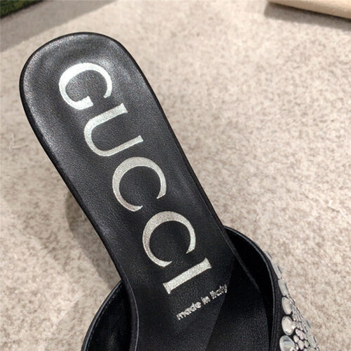 High Quality Luxury Gucci Rhinestone High Heel Slippers – Style 32211 product detail