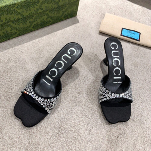 High Quality Luxury Gucci Rhinestone High Heel Slippers – Style 32211 alternate view