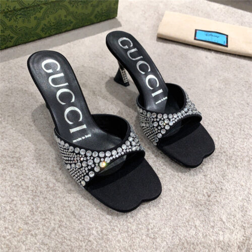 High Quality Luxury Gucci Rhinestone High Heel Slippers – Style 32211