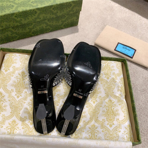 High Quality Luxury Gucci Rhinestone High Heel Slippers – Style 32211 product detail