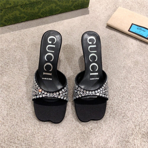 High Quality Luxury Gucci Rhinestone High Heel Slippers – Style 32211 product detail