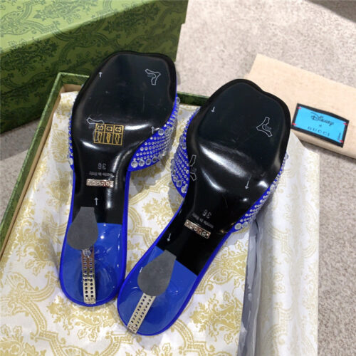 High Quality Luxury Gucci Rhinestone High Heel Slippers – Style 64979 product detail