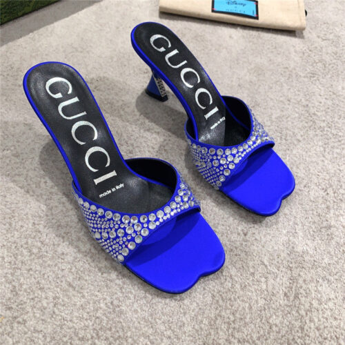 High Quality Luxury Gucci Rhinestone High Heel Slippers – Style 64979