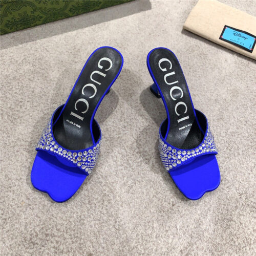 High Quality Luxury Gucci Rhinestone High Heel Slippers – Style 64979 alternate view