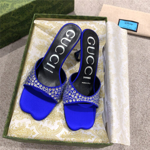 High Quality Luxury Gucci Rhinestone High Heel Slippers – Style 64979 product detail