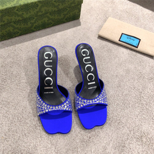 High Quality Luxury Gucci Rhinestone High Heel Slippers – Style 64979 product detail