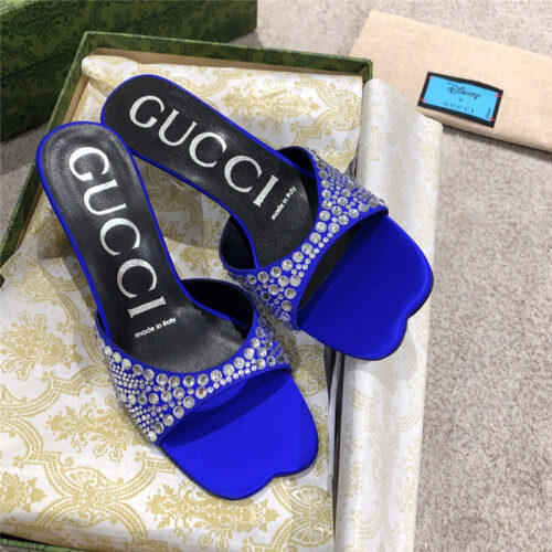 High Quality Luxury Gucci Rhinestone High Heel Slippers – Style 64979 product detail