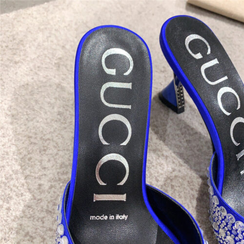 High Quality Luxury Gucci Rhinestone High Heel Slippers – Style 64979 product detail