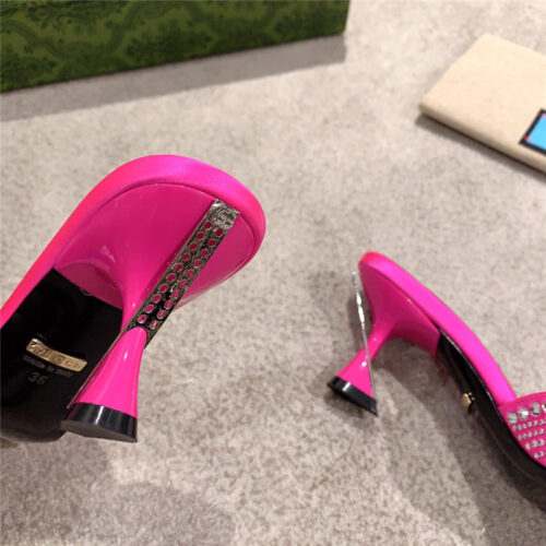 High Quality Luxury Gucci Rhinestone High Heel Slippers product detail