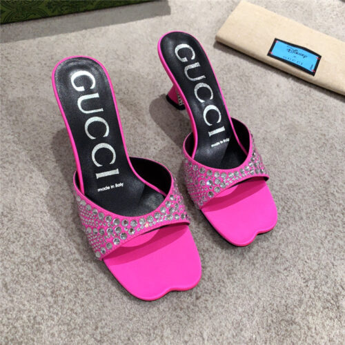 High Quality Luxury Gucci Rhinestone High Heel Slippers