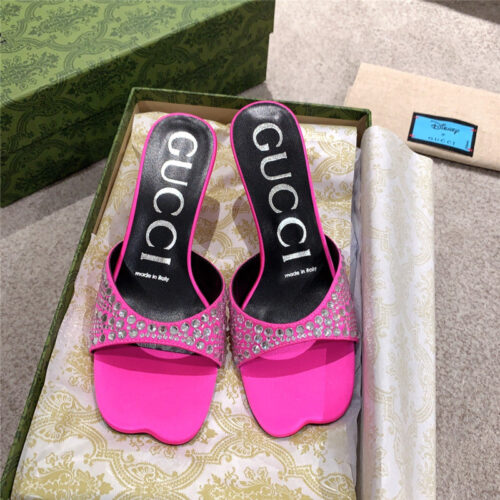 High Quality Luxury Gucci Rhinestone High Heel Slippers product detail