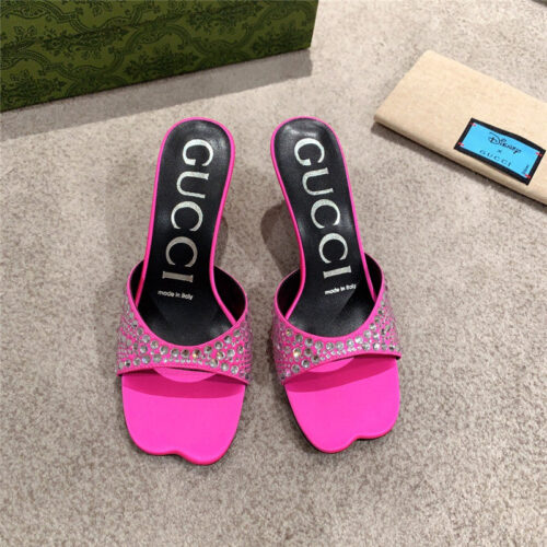High Quality Luxury Gucci Rhinestone High Heel Slippers product detail