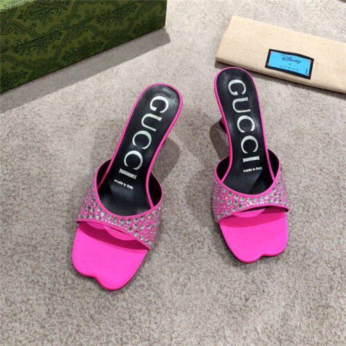High Quality Luxury Gucci Rhinestone High Heel Slippers alternate view