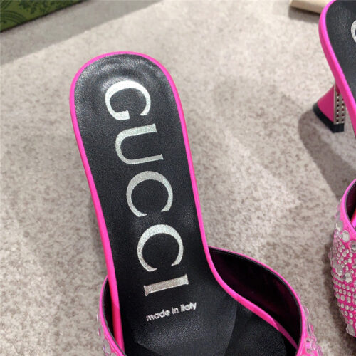 High Quality Luxury Gucci Rhinestone High Heel Slippers product detail