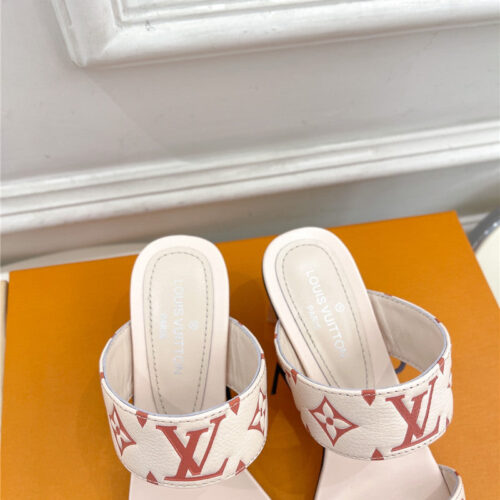 High Quality Luxury Louis Vuitton Plum Blossom Heel Embossed Sandals – Style 19075 product detail