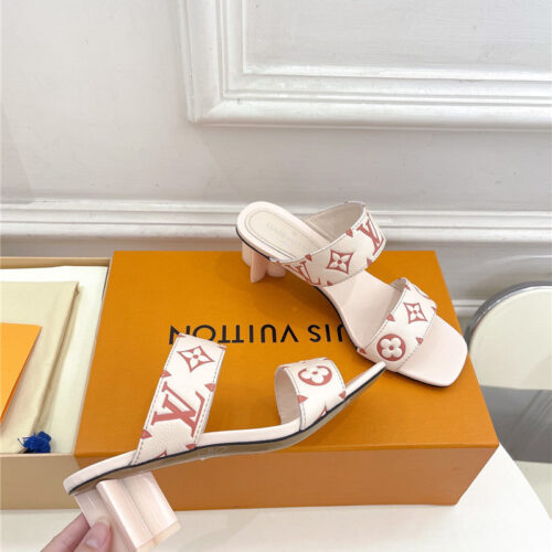 High Quality Luxury Louis Vuitton Plum Blossom Heel Embossed Sandals – Style 19075 product detail