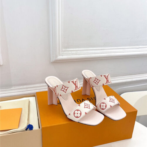 High Quality Luxury Louis Vuitton Plum Blossom Heel Embossed Sandals – Style 05507