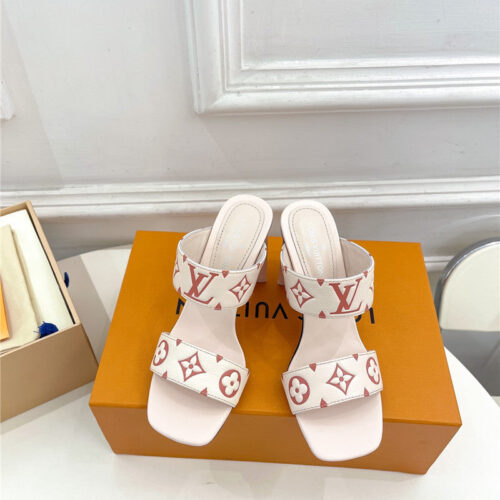 High Quality Luxury Louis Vuitton Plum Blossom Heel Embossed Sandals – Style 05507 product detail