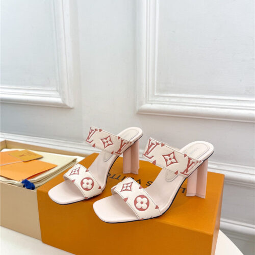 High Quality Luxury Louis Vuitton Plum Blossom Heel Embossed Sandals – Style 05507 product detail
